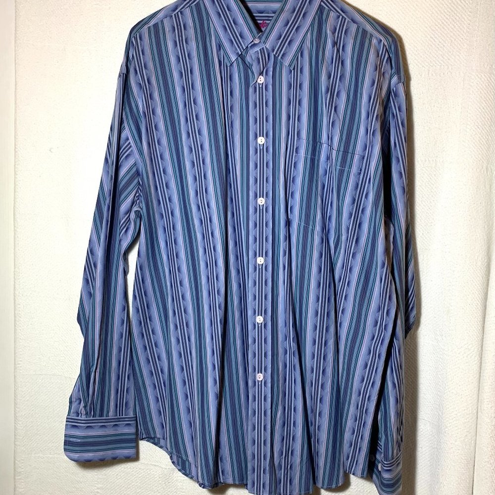 BUGATCHI UOMO MENS COTTON CASUAL BUTTON SHIRT SZ L L/SLEEVE BLUE/GREEN/LAVENDER